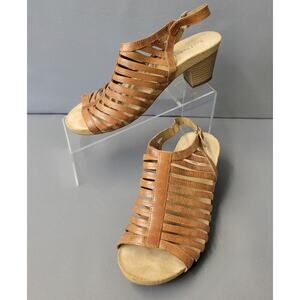 Josef Seibel Leather Sandals Womens 40 USA Size 9-9.5 Brown Block Heel Buckle